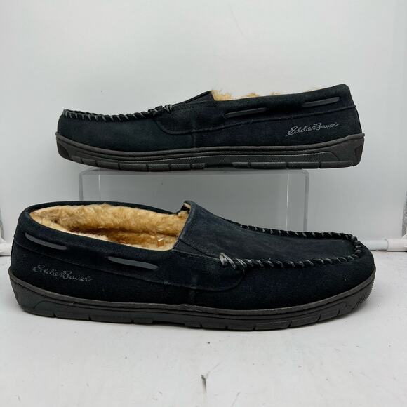 Eddie Bauer Suede Memory Foam Slippers Mens XXL 13 Blue West Haven - Picture 1 of 8